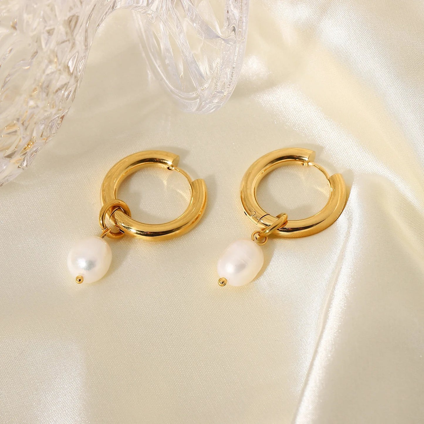 Pearl Drop Hoops